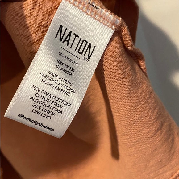 Nation Ltd Salmon Pink Puffed Shoulder T shirt. Size Extra Small. Pima Cotton. - Picture 5 of 8